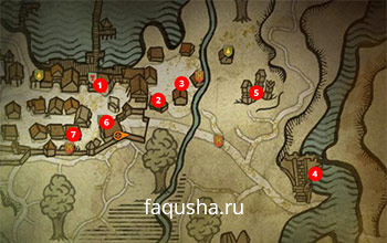 Карта с местоположением тролля и персонажей из задания «Беда с Троллем» в The Witcher 2