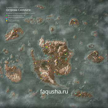 Карта с местоположением кузнецов и продавцов компонентов на островах Скеллиге в The Witcher 3: Дикая Охота