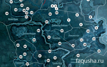 Карта с местоположением перьев во Фронтире в Assassin's Creed 3