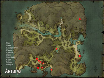 Карта Антигуа с сокровищами в Risen 2: Dark Waters