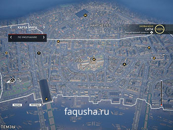 Карта с местоположением запертых золотых сундуков в районе Сити в Assassin's Creed: Syndicate
