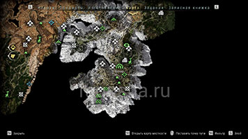 Карта с расположением Древнего арсенала в Бункере в Horizon Zero Dawn