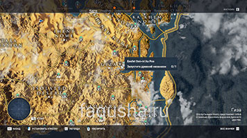 Карта с расположением храма Eesfet oon-m'Aa Poo в Гизе в Assassin's Creed Origins