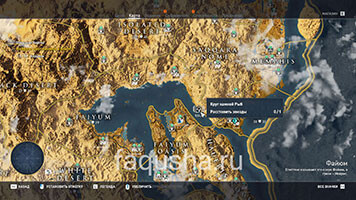Карта с расположением круга камней Рыб в Файюме в Assassin's Creed Origins
