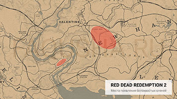 Карта с местами появления оленей в RDR2