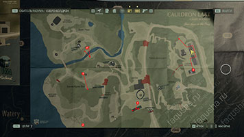 Карта с расположением всех схронов культа на Озере Колдрон в Alan Wake 2