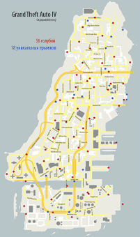 Карта Олдерни с метками, где искать голубей в Grand Theft Auto IV (GTA4)