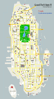 Карта Алгонквина с метками, где искать голубей в Grand Theft Auto IV (GTA4)